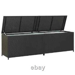 VidaXL Garden Storage Box Poly Rattan Black 200cm Chest Blanket Box Bench