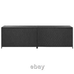 VidaXL Garden Storage Box Poly Rattan Black 200cm Chest Blanket Box Bench