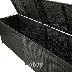 VidaXL Garden Storage Box Poly Rattan Black 200cm Chest Blanket Box Bench