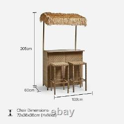 VonHaus Garden Tiki Bar with 2 Stools. Rattan, Patio, Conservatory Furniture