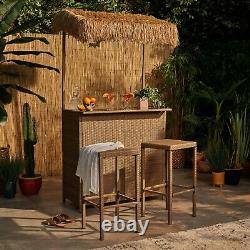 VonHaus Garden Tiki Bar with 2 Stools. Rattan, Patio, Conservatory Furniture