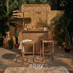 VonHaus Garden Tiki Bar with 2 Stools. Rattan, Patio, Conservatory Furniture