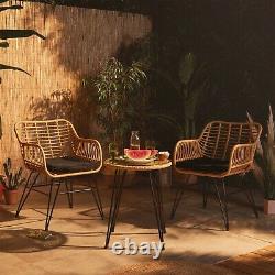 VonHaus Rattan Bistro Set Hand Woven Wicker Cane Style Outdoor Garden Furniture