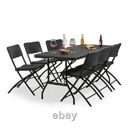 VonHaus Rattan Effect Dining Set Folding Table Chairs Outdoor Garden Furniture