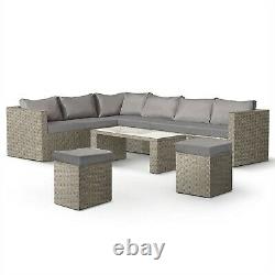 VonHaus Rattan Garden Furniture Set 8 Seater Outdoor Corner Sofa L-Shaped Grey
