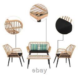 Wicker Rattan Steel Garden Bistro 4 Pcs Furniture Set Patio Lounge Table Chairs