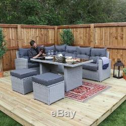 Wido 5 Piece Grey Rattan Sofa Set Garden Furniture Table Chairs Stools Outdoor