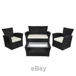 Wido DELUXE 4 SEAT BLACK CURVED RATTAN FURNITURE SOFA ARMCHAIR TABLE GARDEN SET