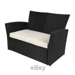 Wido DELUXE 4 SEAT BLACK CURVED RATTAN FURNITURE SOFA ARMCHAIR TABLE GARDEN SET
