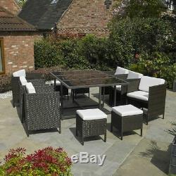 Wido PREMIUM 11 PC BLACK RATTAN CUBE TABLE CHAIR GARDEN PATIO OUTDOOR FURNITURE