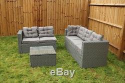 Yakoe 5 Seater Rattan Corner Sofa Set Outdoor Garden Furniture Grey with Cover