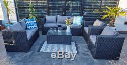 Yakoe 7 seater rattan garden conservatory furniture sofa set black+ rain cover