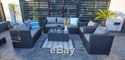 Yakoe 7 seater rattan garden conservatory furniture sofa set black+ rain cover