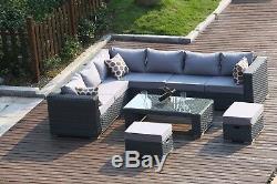 Yakoe 8 Seater Rattan Corner Sofa Set Conservatory Patio Garden Furniture Grey