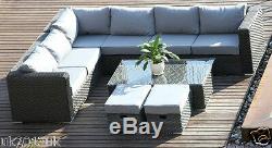Yakoe Conservatory MODULAR 8 Seater Rattan Corner Sofa Set Garden Furniture Grey