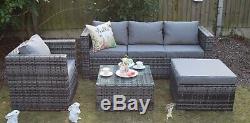 Yakoe Rattan Garden Furniture 5 Seater Corner Sofa Set Outdoors Grey