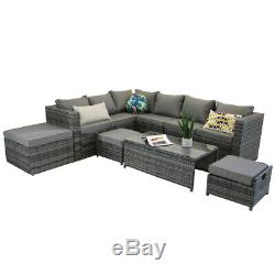 Yakoe Rattan Garden Furniture 9 Seater Corner Sofa Set Outdoors Grey With Stool