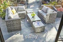 Yakoe Rattan Garden Furniture 9 Seater Corner Sofa Set Outdoors Grey With Stool