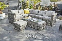 Yakoe Rattan Garden Furniture 9 Seater Corner Sofa Set Outdoors Grey With Stool
