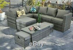 Yakoe Rattan Garden Furniture 9 Seater Corner Sofa Set Outdoors Grey+ rain cover