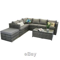 Yakoe Rattan Garden Furniture 9 Seater Corner Sofa Set Outdoors Grey+ rain cover
