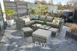 Yakoe Rattan Garden Furniture 9 Seater Corner Sofa Set Outdoors Grey+ rain cover